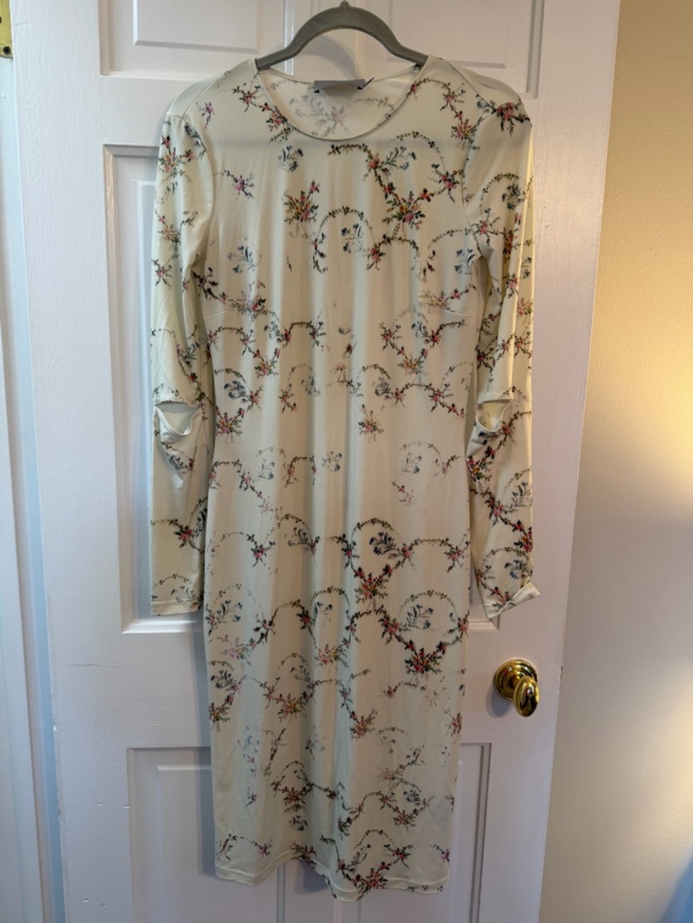Preen by Thornton Bregazzi Cream Floral Long Sleeve Midi Dress Size Large